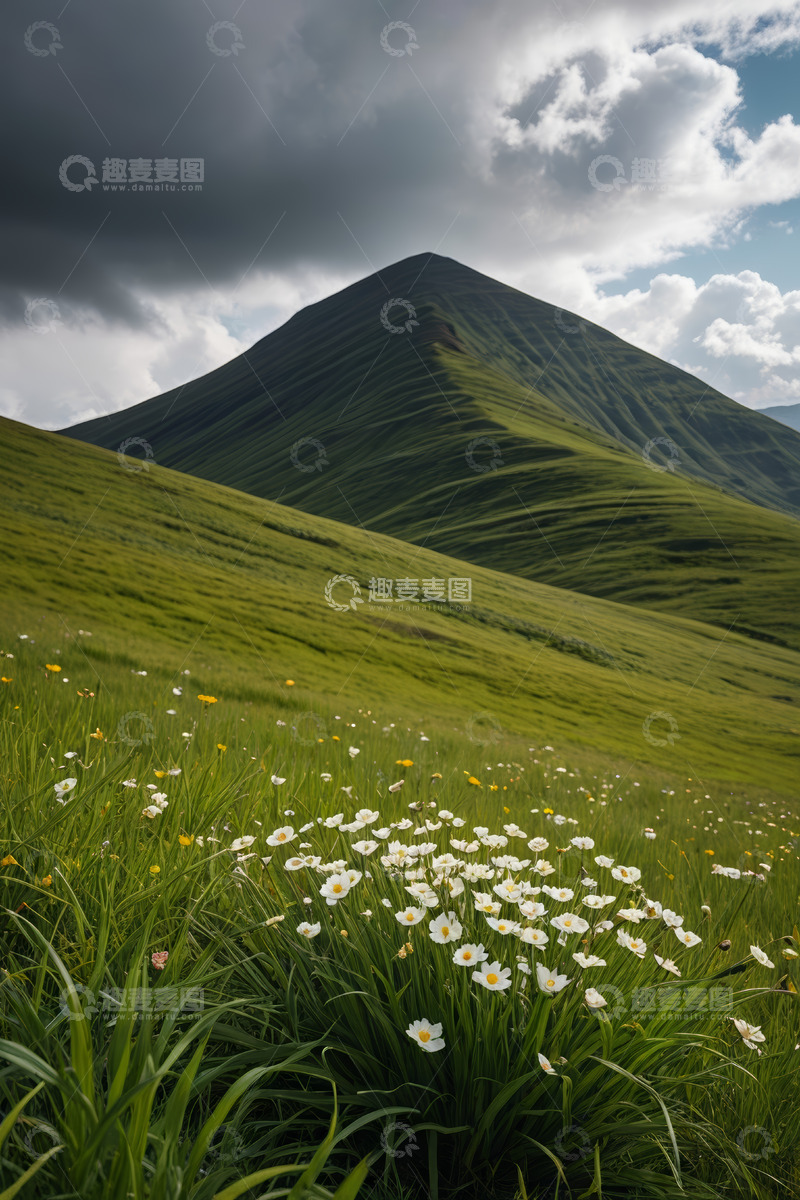 高清大图下载【趣麦麦图】山间草地与盛开野花风景
