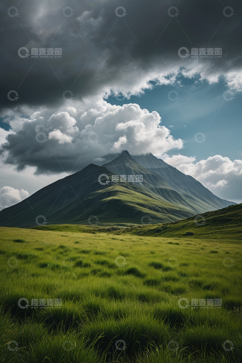 高清大图下载【趣麦麦图】草原上的山峦与天空景观