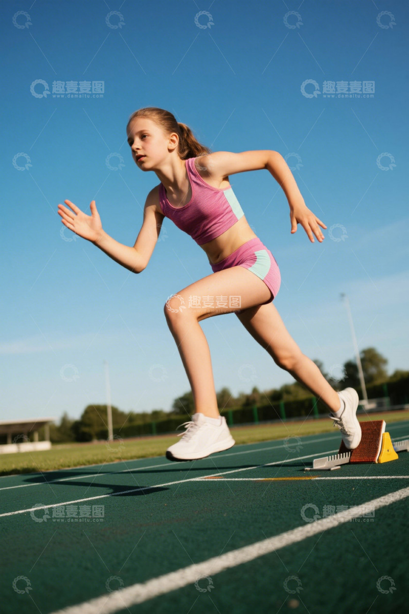 高清大图下载【趣麦麦图】少女在跑道起跑瞬间