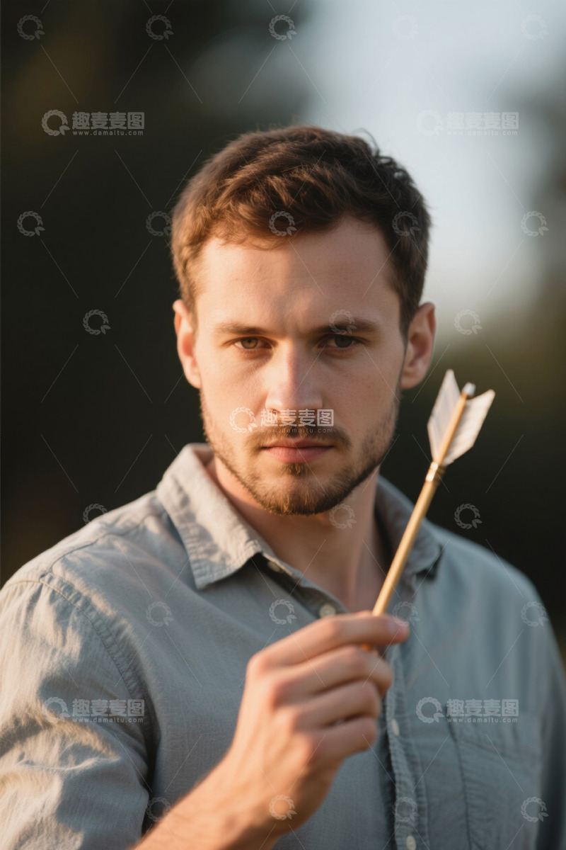 高清大图下载【趣麦麦图】户外手持箭的年轻男子特写