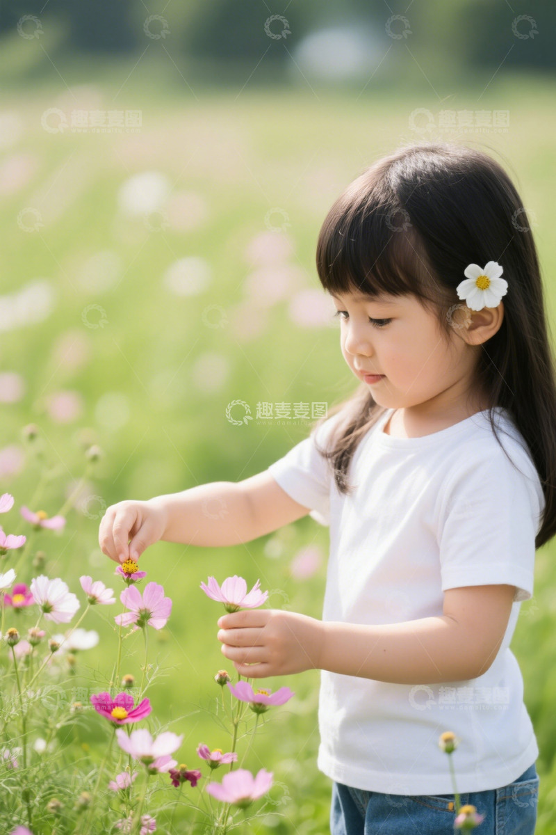 高清大图下载【趣麦麦图】小女孩户外花丛中玩耍