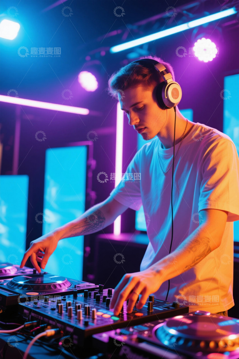 高清大图下载【趣麦麦图】俱乐部中DJ专注打碟