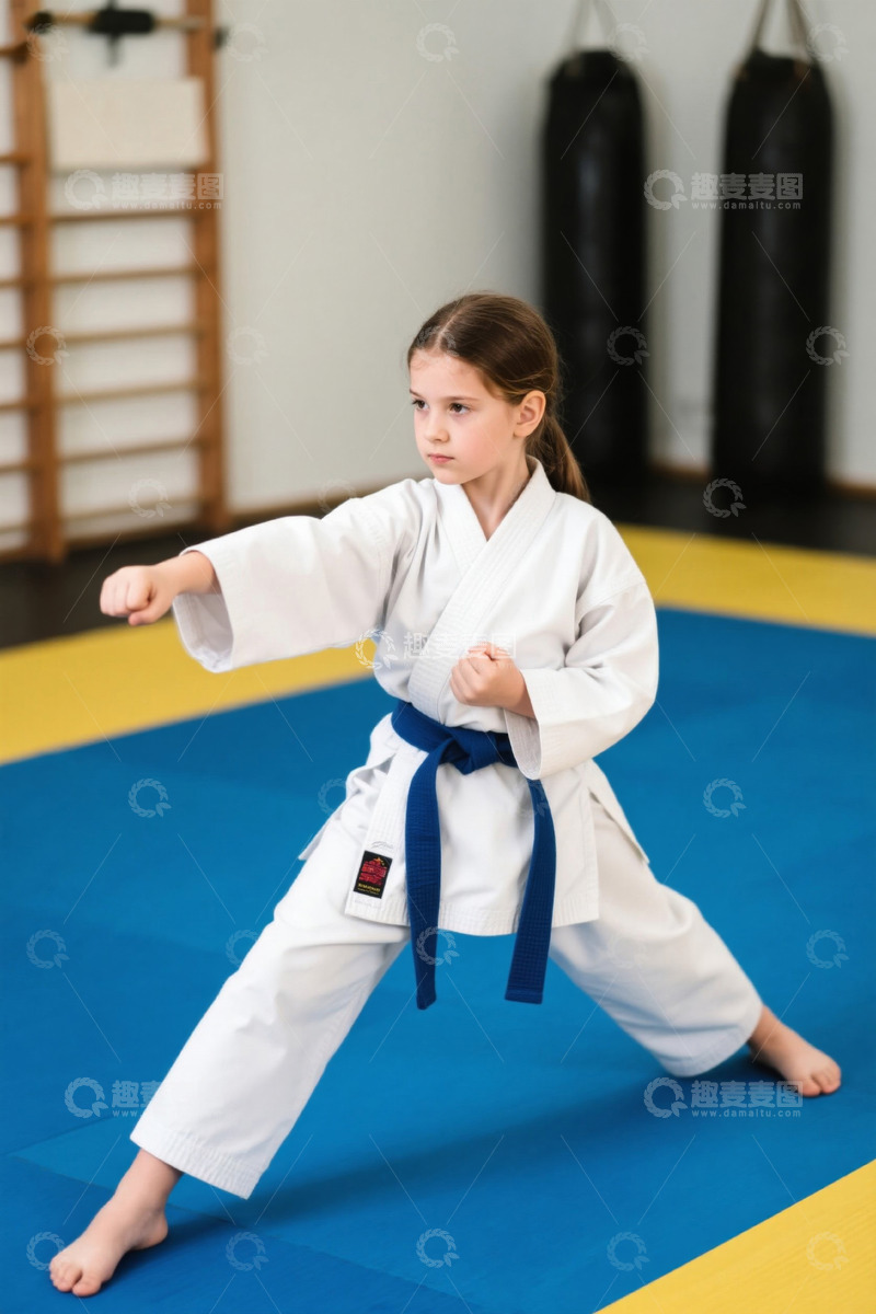 高清大图下载【趣麦麦图】小女孩练空手道姿态