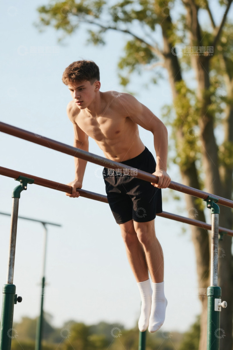 高清大图下载【趣麦麦图】男性户外双杠锻炼场景