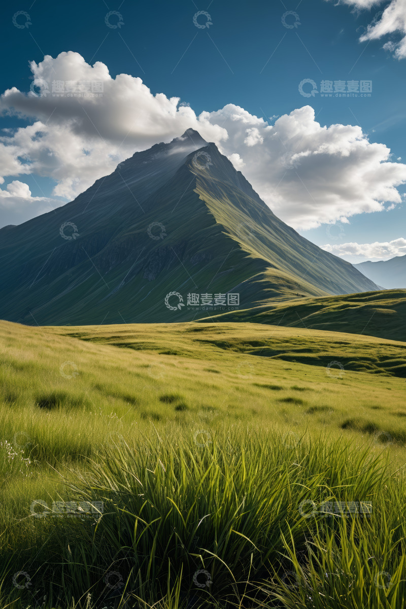 高清大图下载【趣麦麦图】高山下的草原风光