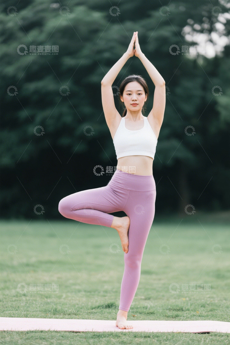 高清大图下载【趣麦麦图】户外女子做瑜伽