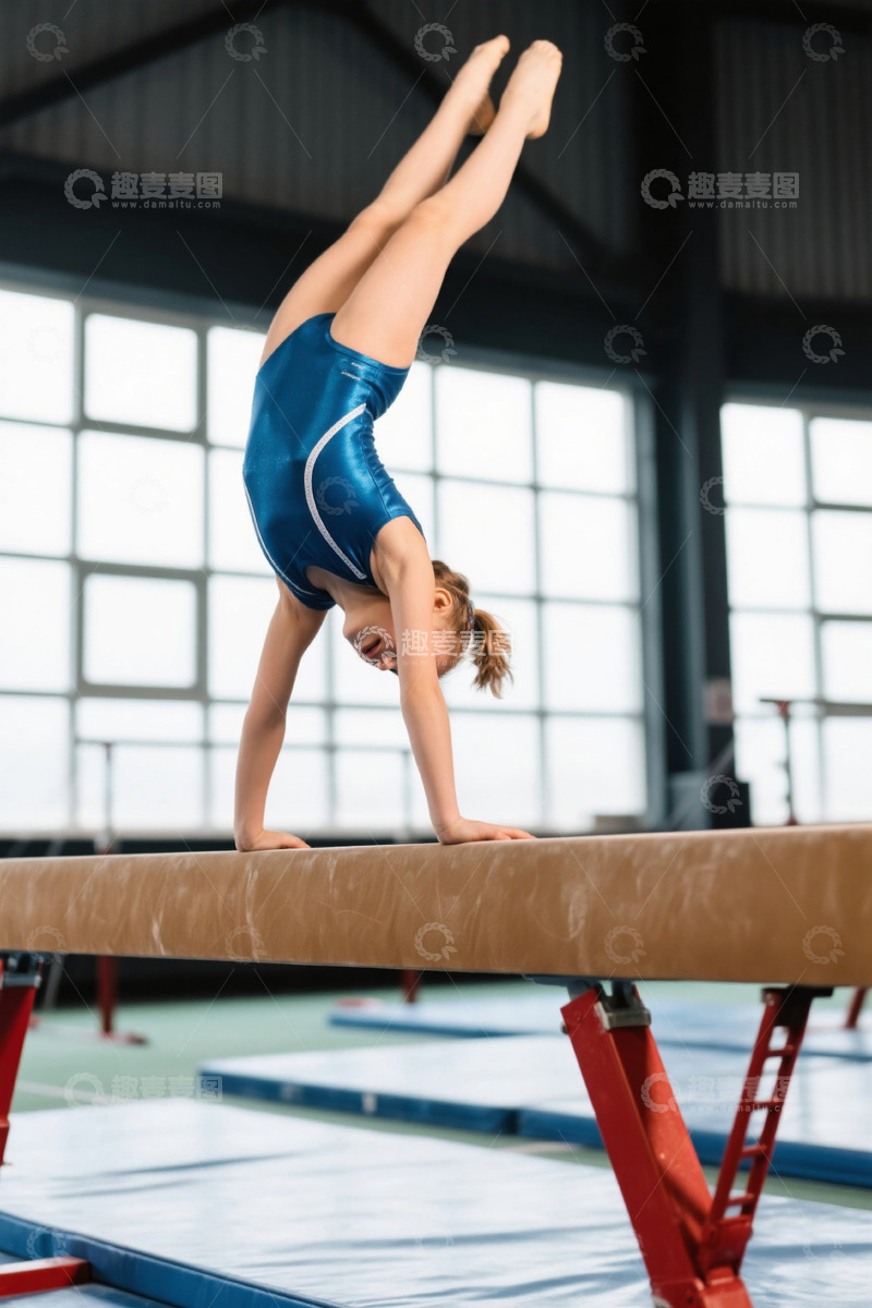 高清大图下载【趣麦麦图】少女平衡木体操训练姿态