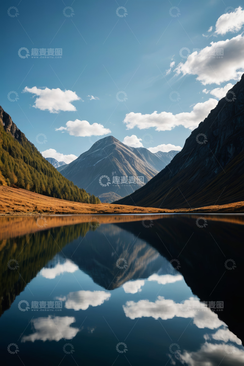 高清大图下载【趣麦麦图】山水相依的宁静湖泊景观