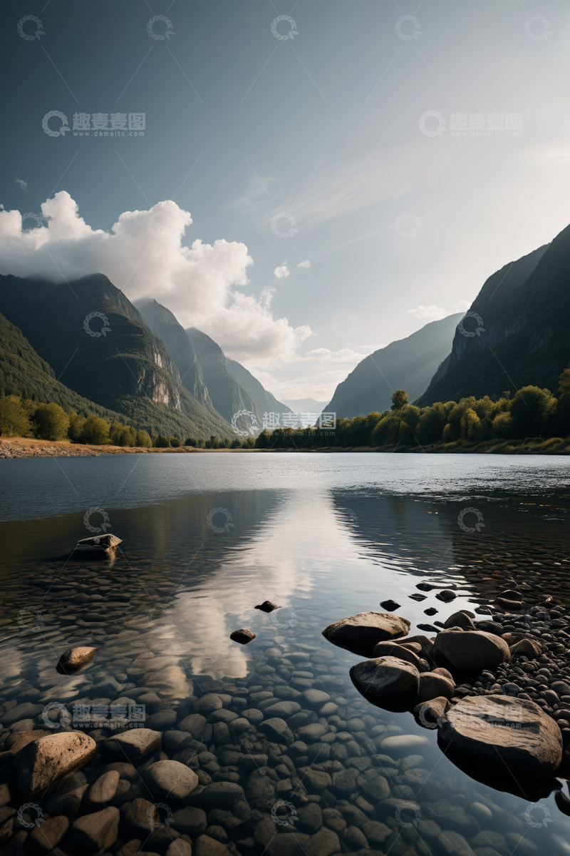 高清大图下载【趣麦麦图】山水相依的宁静自然景观