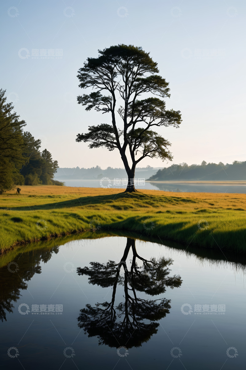 高清大图下载【趣麦麦图】湖畔孤树自然风光