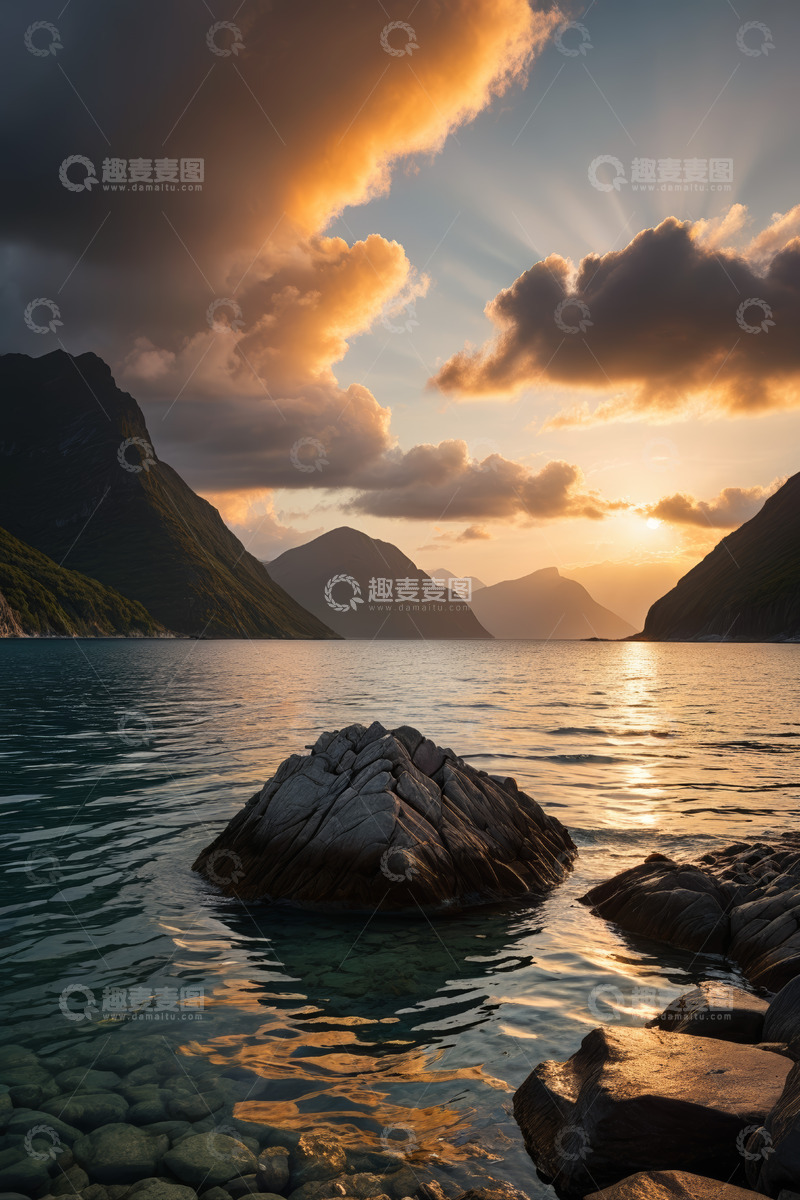 高清大图下载【趣麦麦图】峡湾湖景日落自然风光