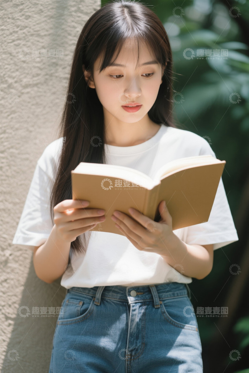 高清大图下载【趣麦麦图】户外女子阅读书籍场景