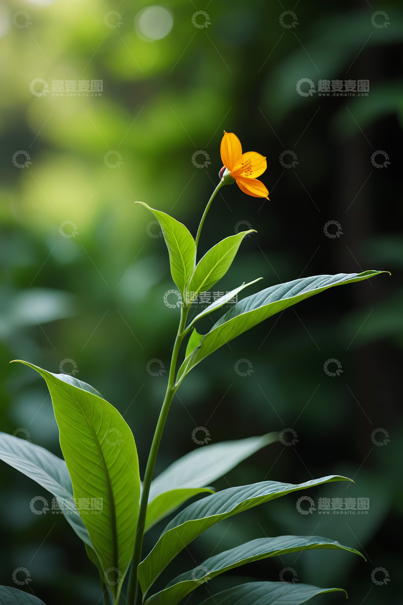 高清大图下载【趣麦麦图】黄色小花与绿叶特写