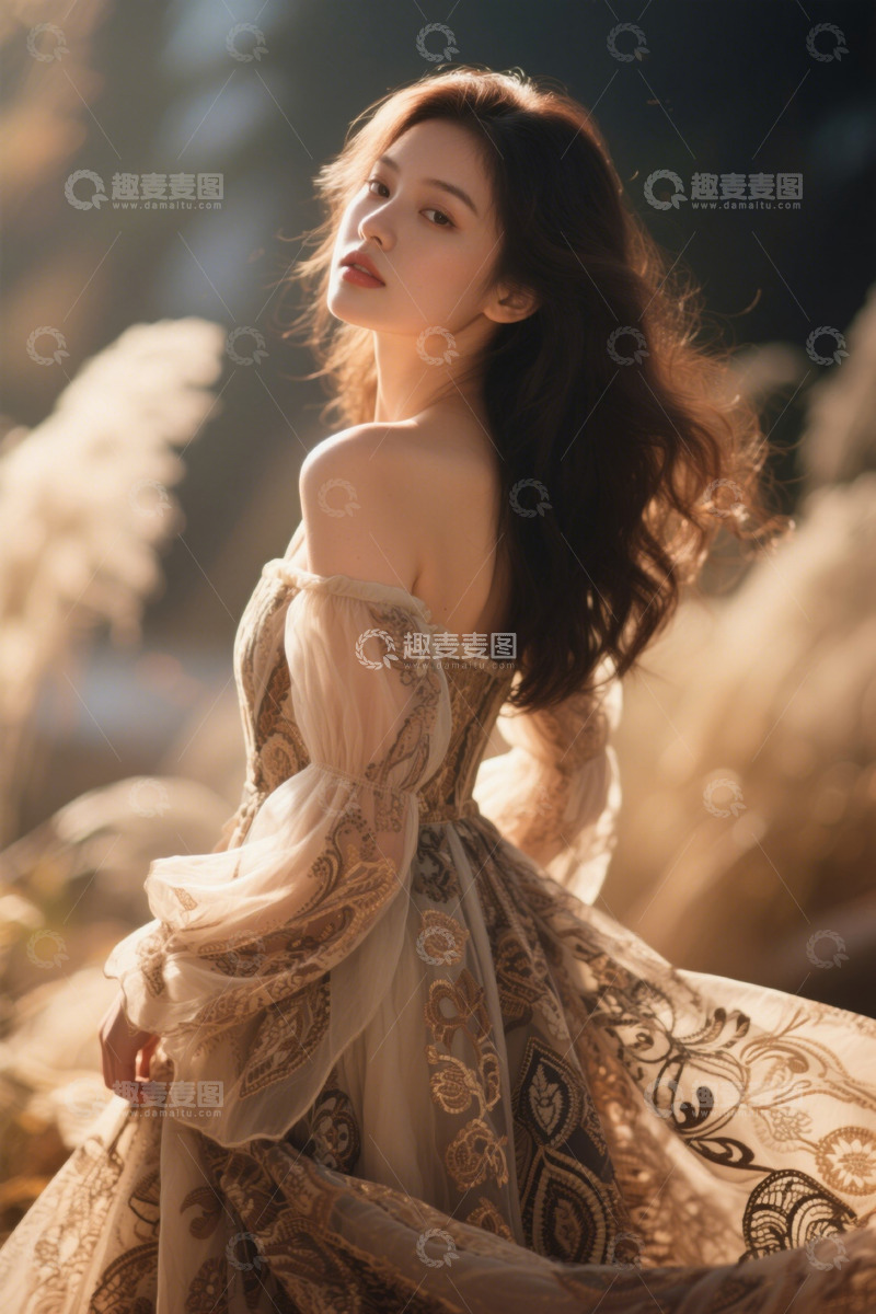 高清大图下载【趣麦麦图】户外自然中身着长裙的女子