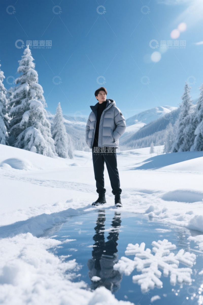 高清大图下载【趣麦麦图】男子于雪林雪地中站立