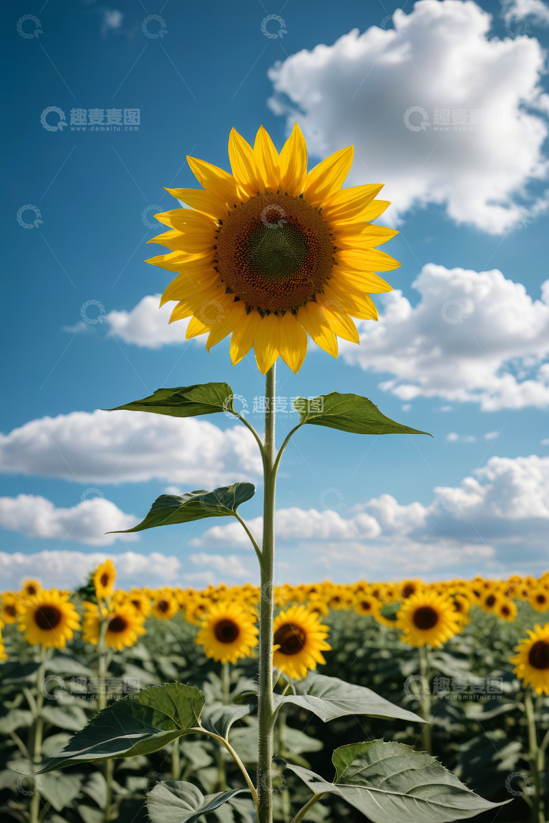 高清大图下载【趣麦麦图】蓝天白云下的向日葵花田