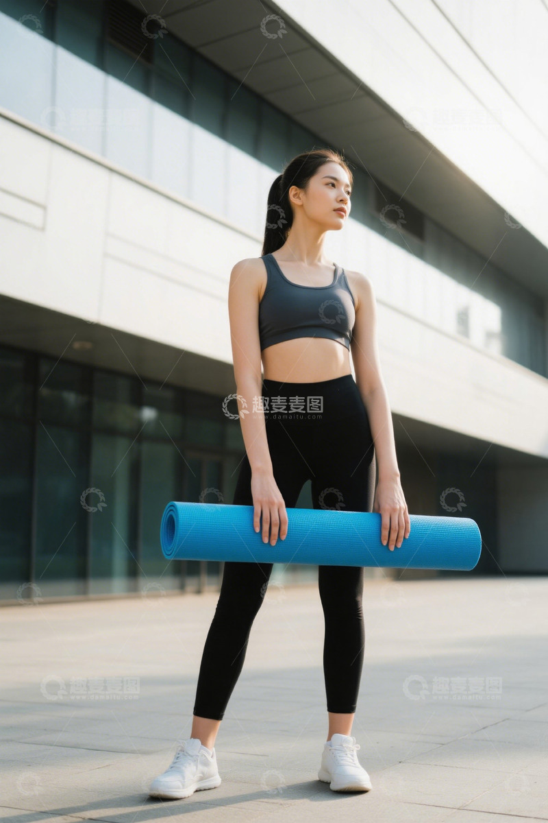 高清大图下载【趣麦麦图】户外持瑜伽垫的健身女性