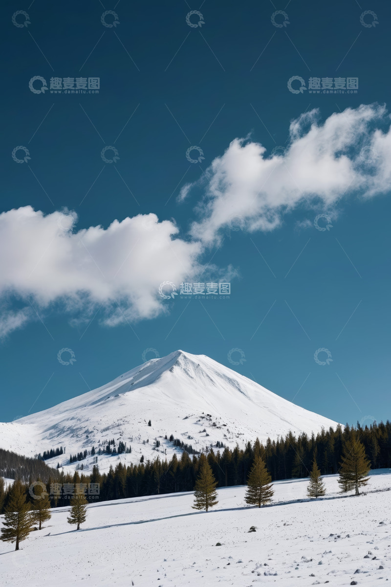 高清大图下载【趣麦麦图】雪山森林蓝天白云风景