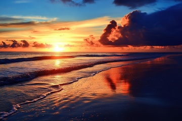 落日黄昏沙滩海边