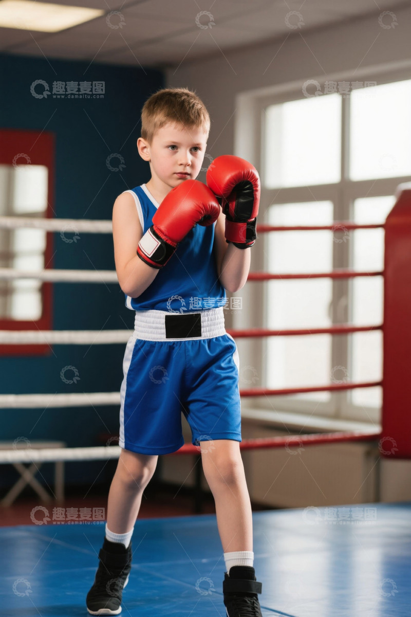 高清大图下载【趣麦麦图】男孩在拳击场准备拳击