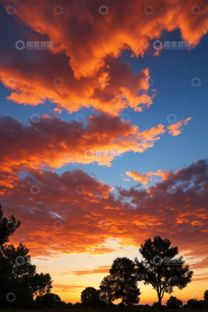 高清大图下载【趣麦麦图】夕阳下天空与树木景观