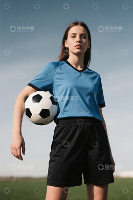 身着球衣手持足球的女性