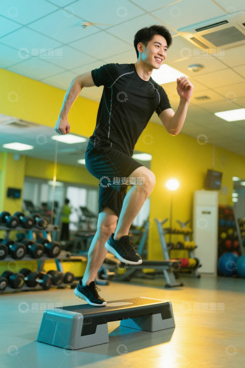 高清大图下载【趣麦麦图】男子在健身房进行踏板运动