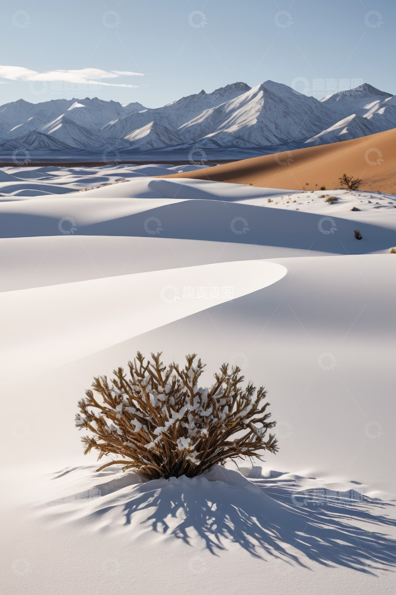 高清大图下载【趣麦麦图】沙漠雪景中的植物景观