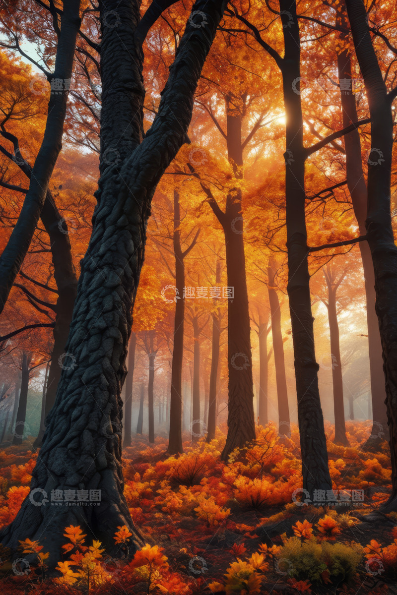 高清大图下载【趣麦麦图】秋日森林晨光景色