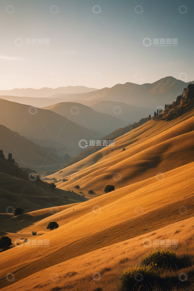 高清大图下载【趣麦麦图】金色山间日落自然风光