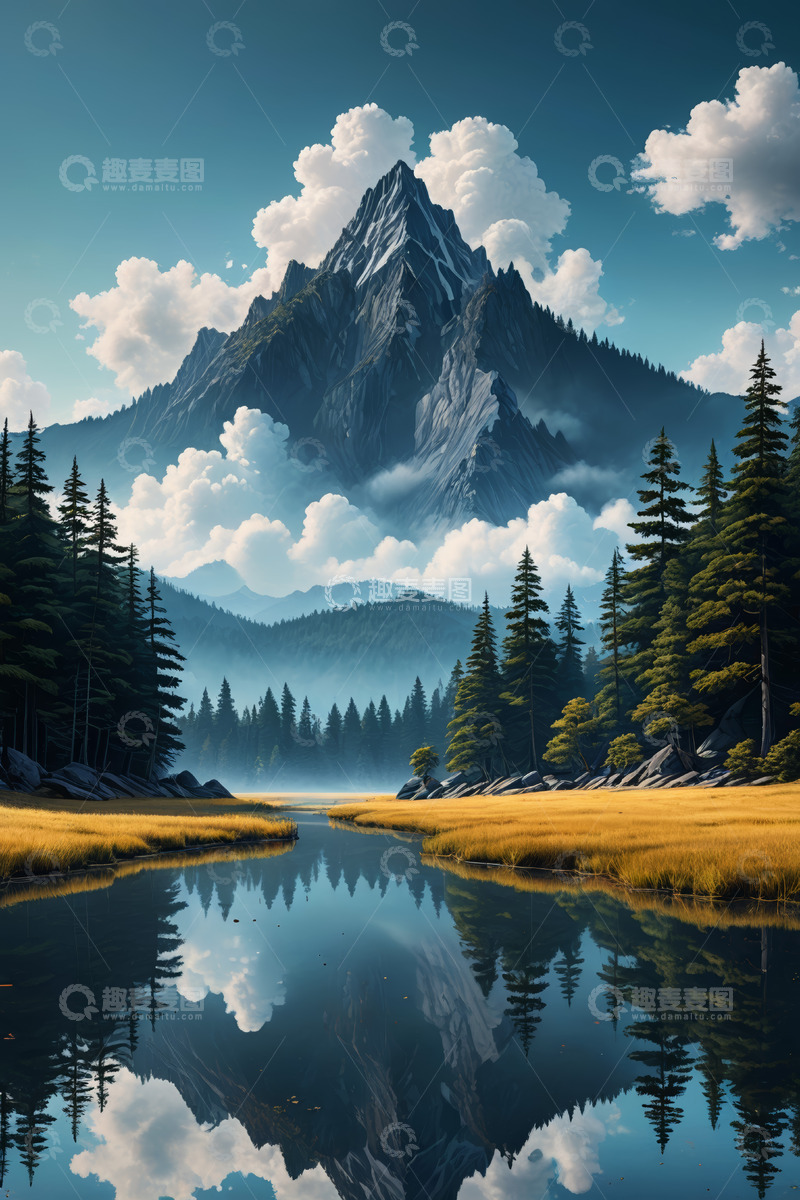 高清大图下载【趣麦麦图】山林湖泊自然风光全景