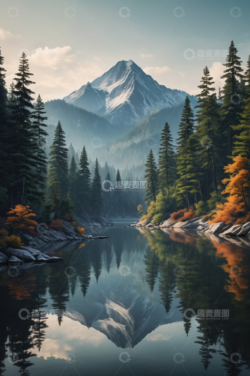 高清大图下载【趣麦麦图】山林湖泊自然风光全景