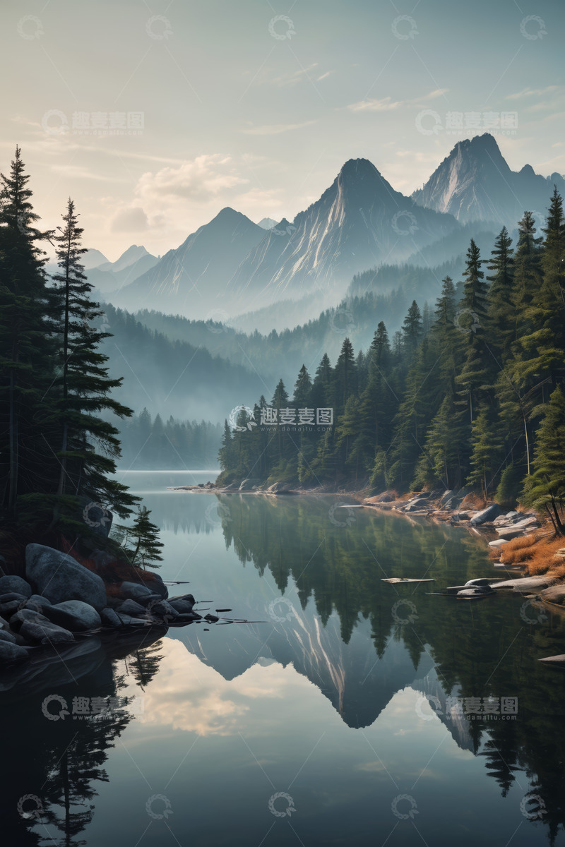 高清大图下载【趣麦麦图】山林湖泊自然风光全景