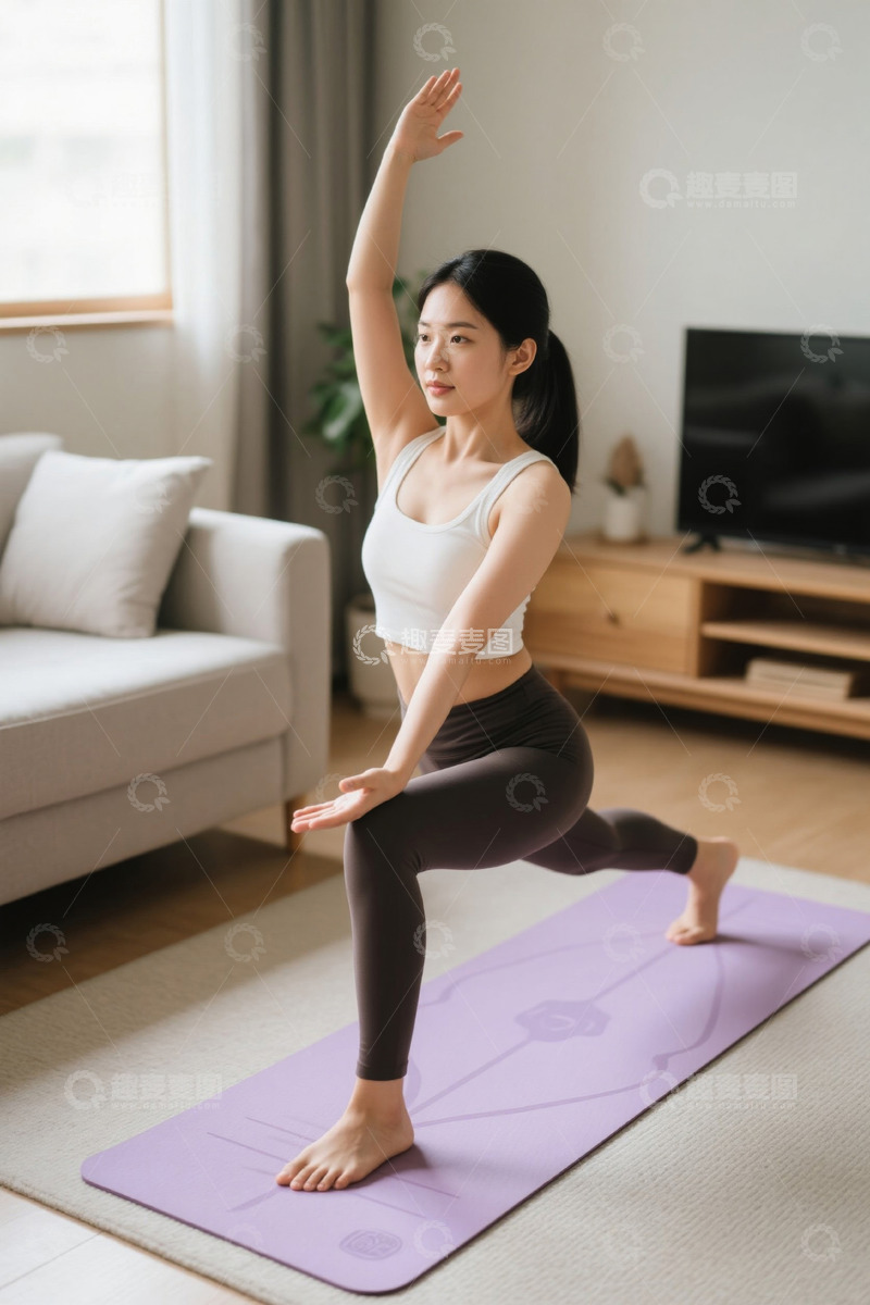 高清大图下载【趣麦麦图】居家女性做瑜伽运动场景