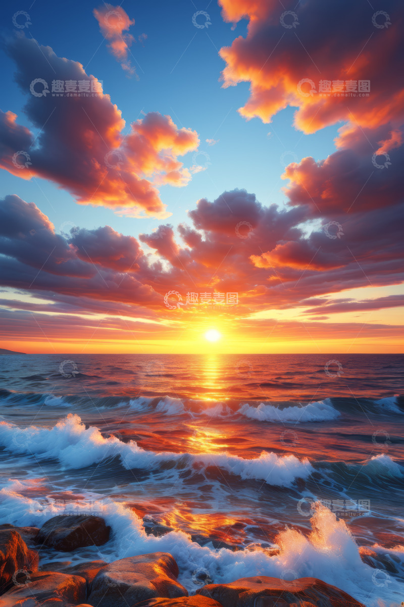 高清大图下载【趣麦麦图】海上日落美景