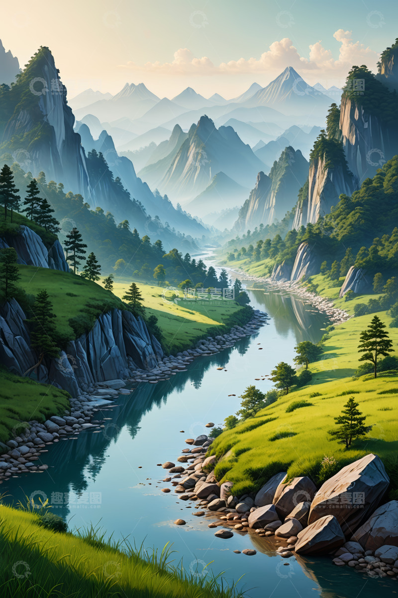 高清大图下载【趣麦麦图】山谷河流自然风光