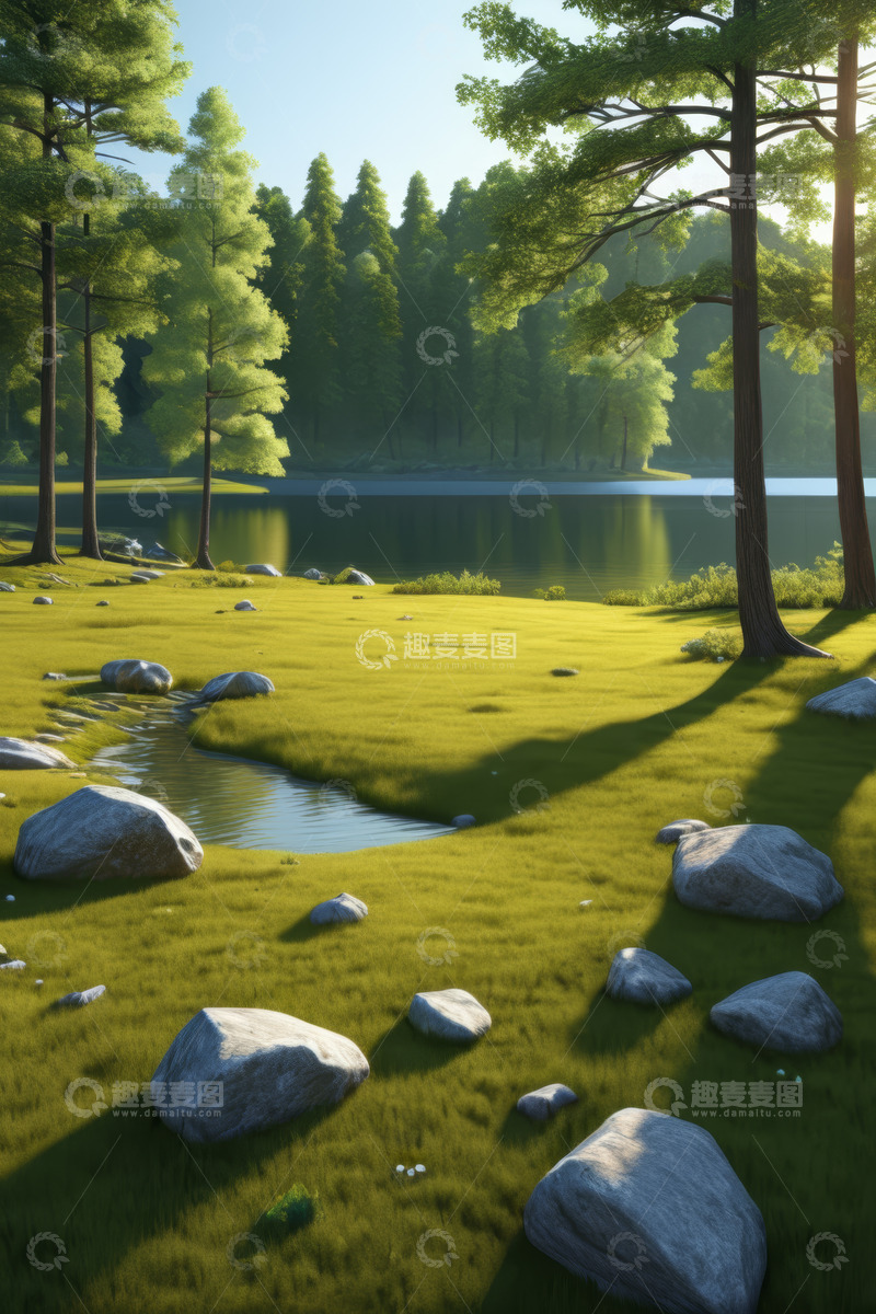 高清大图下载【趣麦麦图】湖畔森林草地自然风光