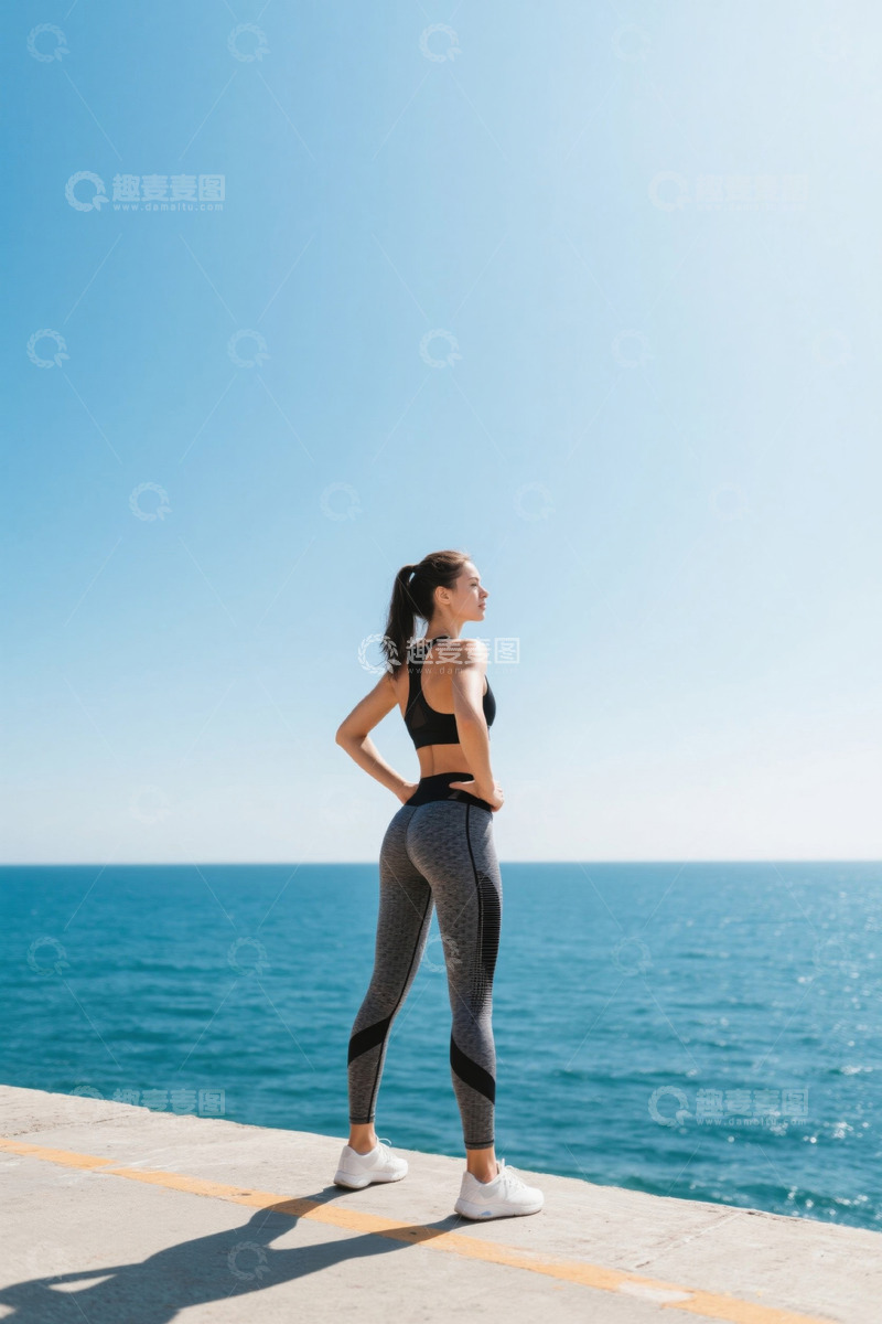 高清大图下载【趣麦麦图】海边健身女性背影