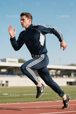 男性运动员跑道上跑步