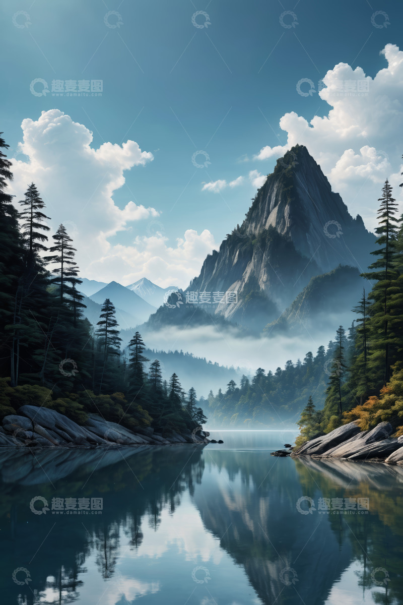 高清大图下载【趣麦麦图】山林湖泊自然风光全景