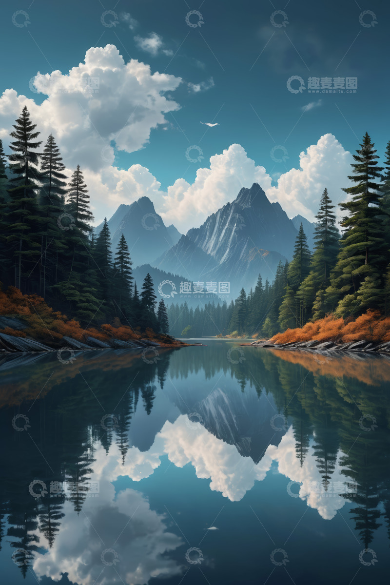 高清大图下载【趣麦麦图】山林湖泊自然风光全景