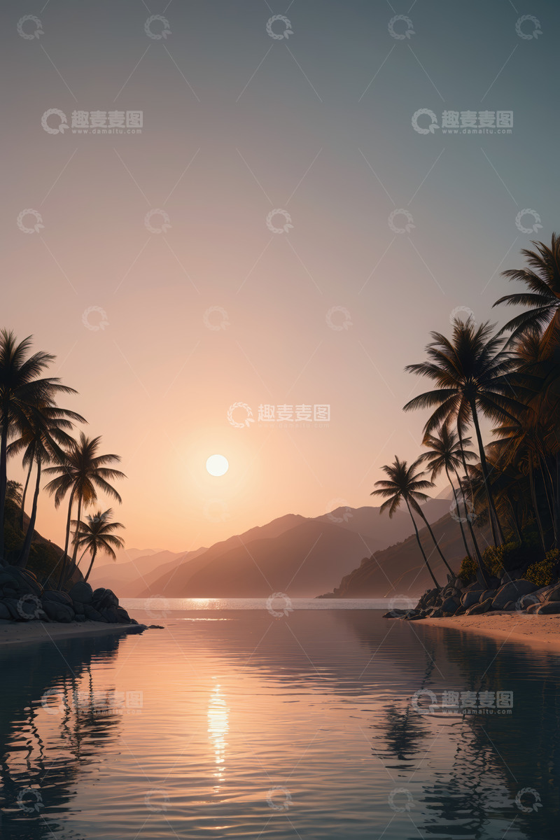 高清大图下载【趣麦麦图】热带海滩日落自然风光