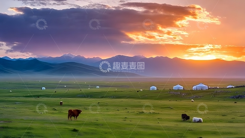 高清大图下载【趣麦麦图】草原日落风光摄影图片