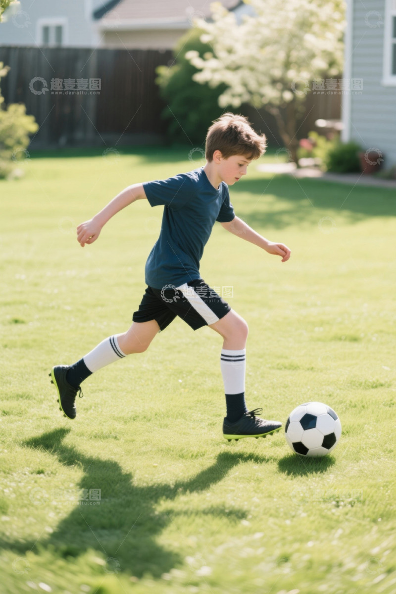 高清大图下载【趣麦麦图】男孩户外草地踢足球