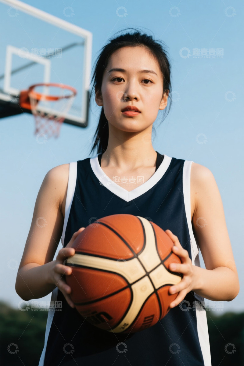 高清大图下载【趣麦麦图】户外手持篮球的年轻女性