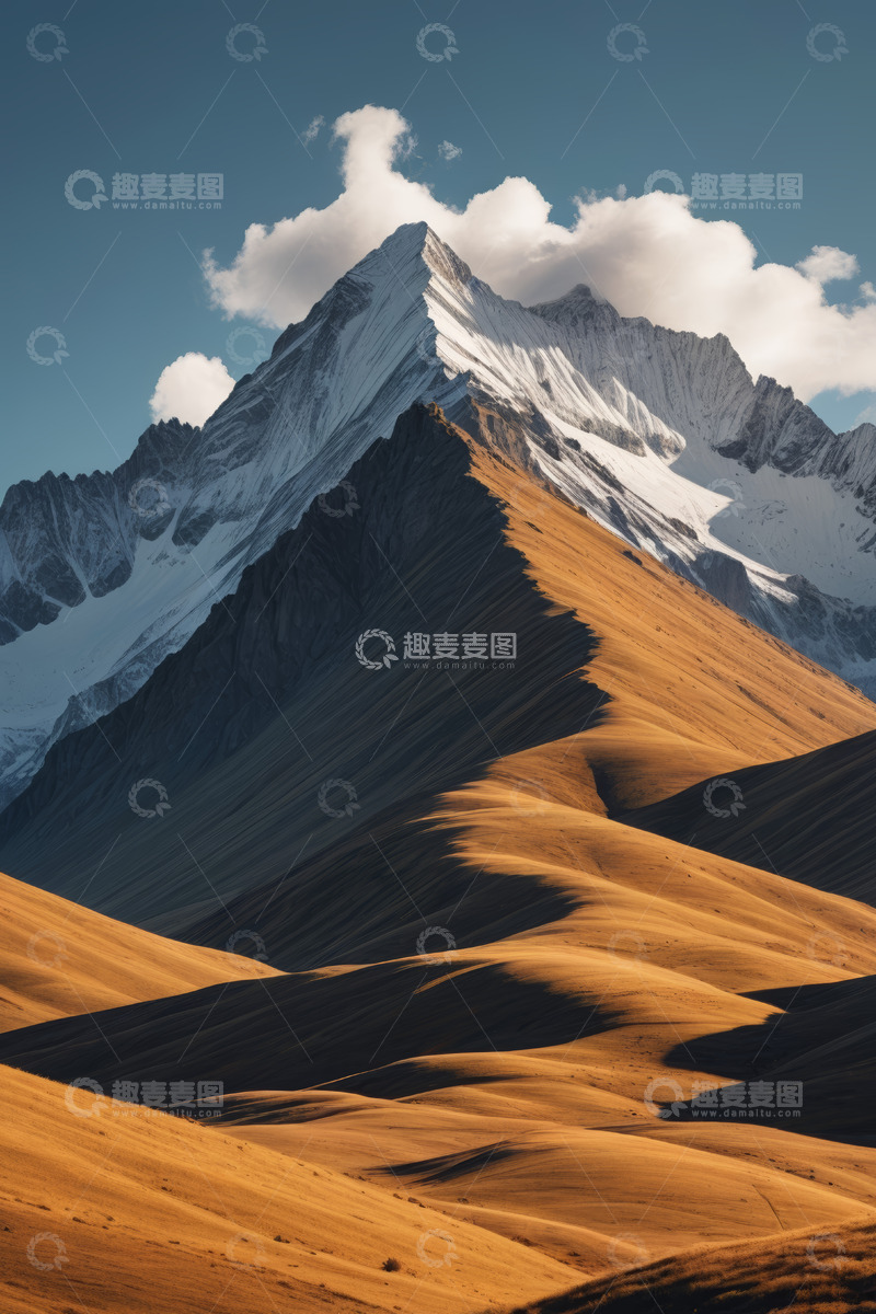 高清大图下载【趣麦麦图】雪山下的起伏山丘景观