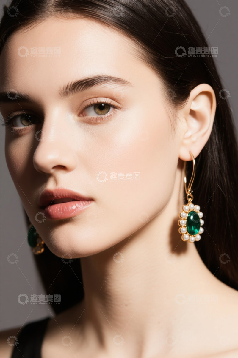 高清大图下载【趣麦麦图】佩戴华丽耳环的女性特写