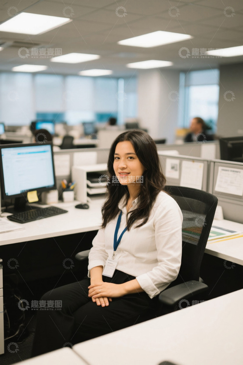 高清大图下载【趣麦麦图】办公室女职员微笑看向镜头