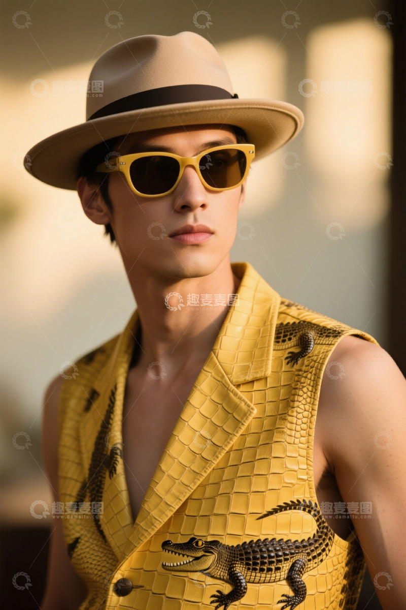 高清大图下载【趣麦麦图】戴帽墨镜男士时尚穿搭特写