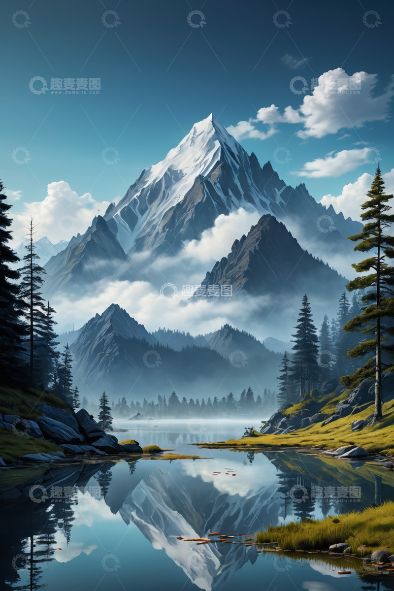 高清大图下载【趣麦麦图】雪山湖泊森林自然风光